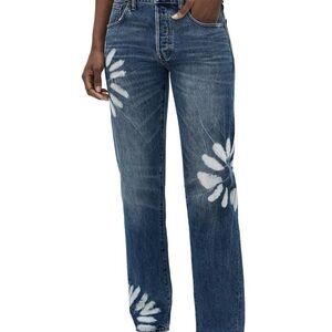 Madewell Blue Straight Leg Jeans with White Floral Pattern